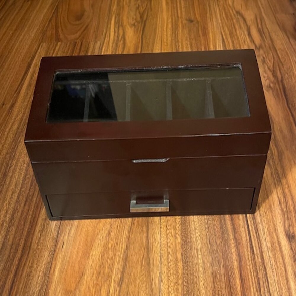 Dersand Watch & Jewelry Organizer 5 Watch Cushions Wide Drawer with Ring Storage